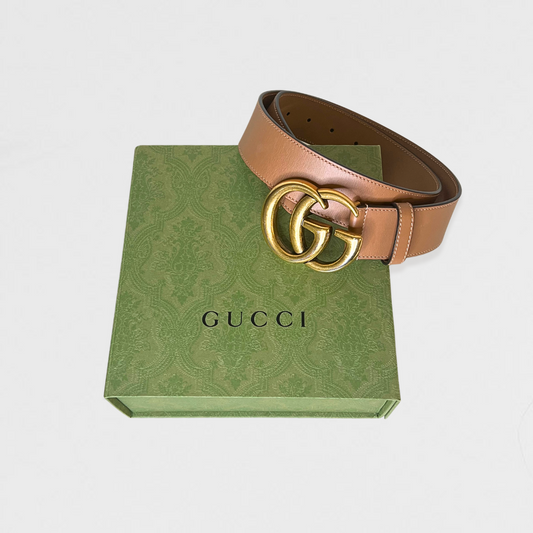 Gucci Gold Clasp Carmel Belt + Box