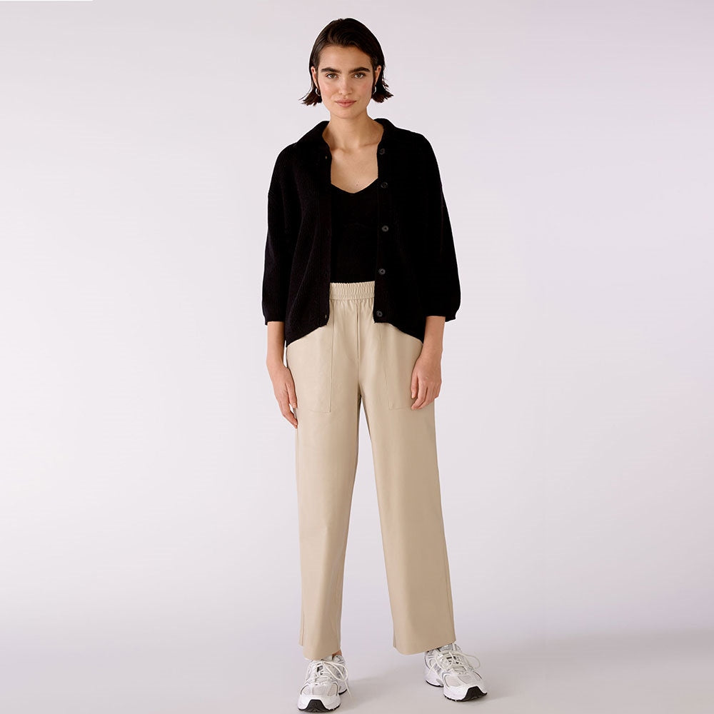 Oui Faux Leather Cream Pull On Trousers, Size 4