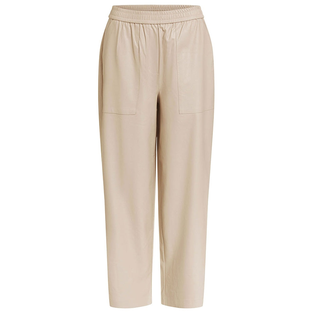 Oui Faux Leather Cream Pull On Trousers, Size 4