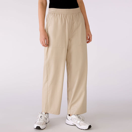 Oui Faux Leather Cream Pull On Trousers, Size 4