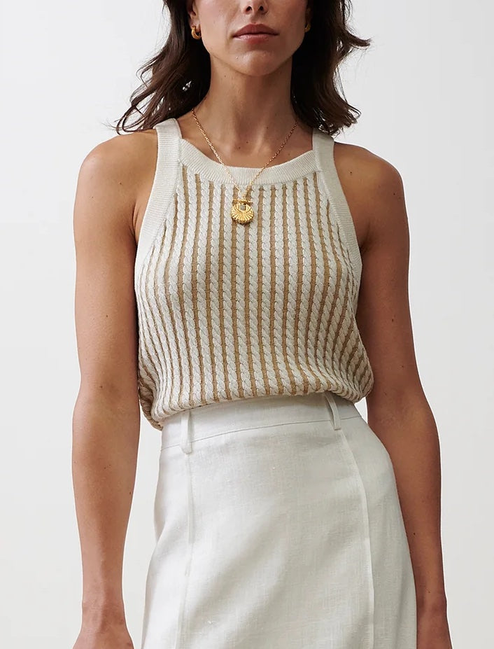 Sancia Braided Juda Knit Tank Cream & Brown, Size S