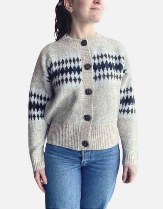 RD Style Cream Diamond Print Cardigan, Size XS