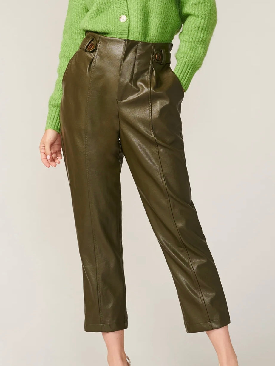 Greylin Vegan Leather Olive Pant, Size M