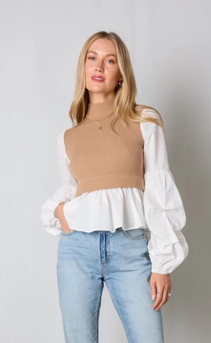 Anthropologie White Rouched Sleeve Top, Size S