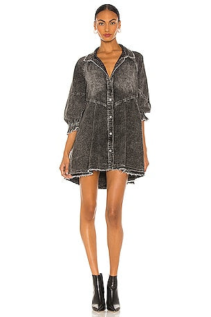 Free People Hannah Mini Black Denim Dress, Size S