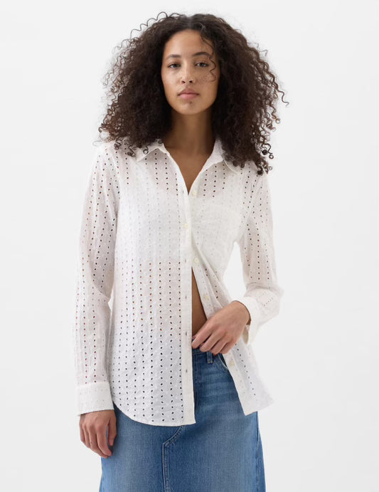 Gap Eyelet White Blouse, Size S