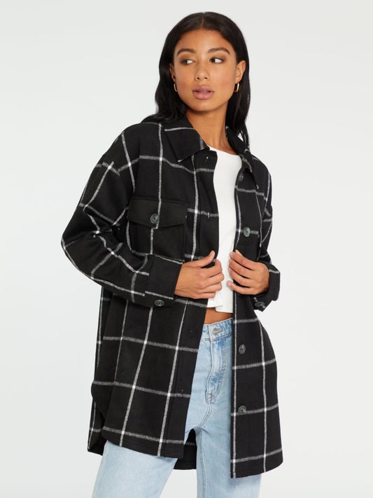 NWT Tribal Jeans Black Plaid Shacket, Size S