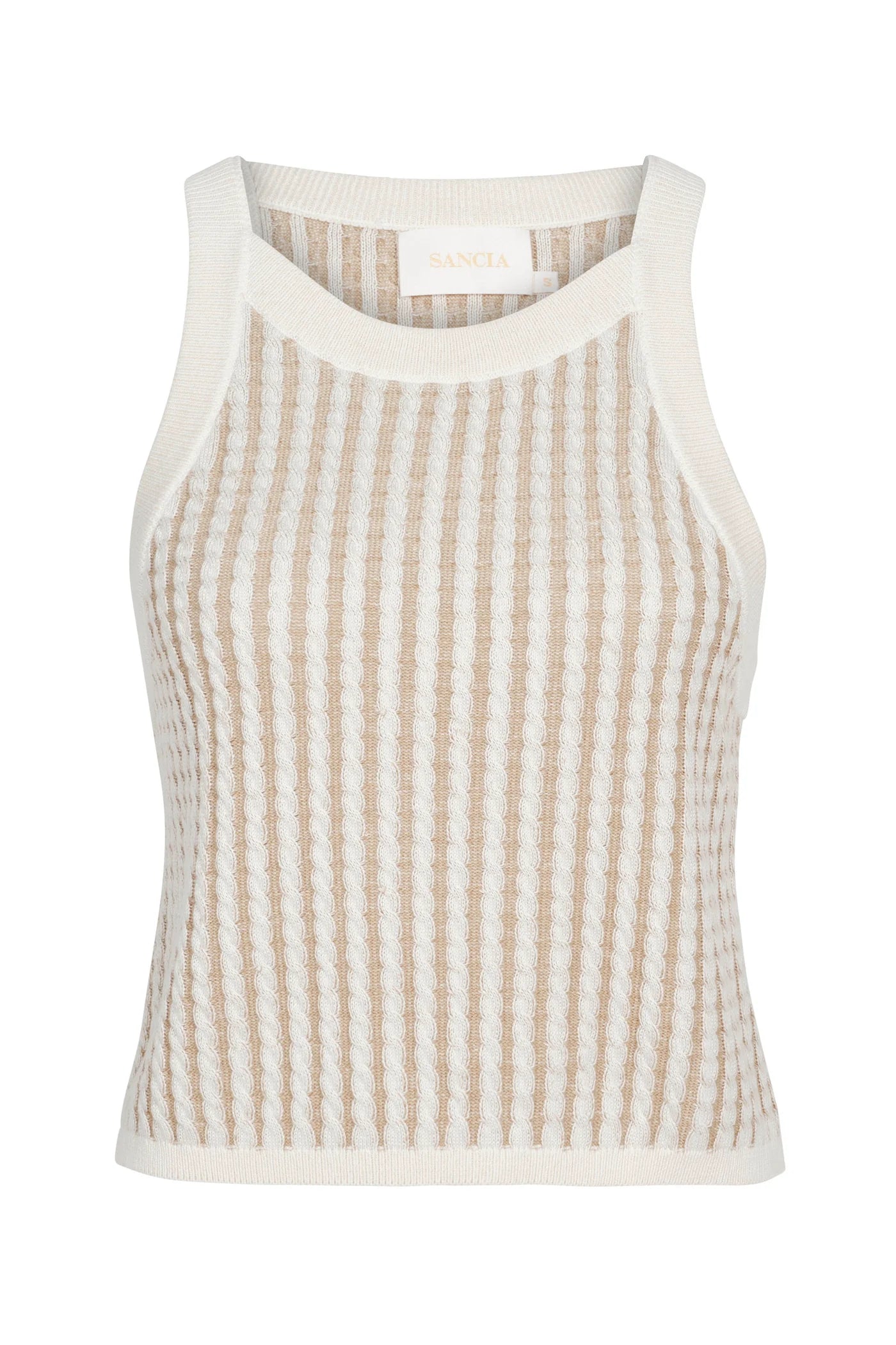 Sancia Braided Juda Knit Tank Cream & Brown, Size S