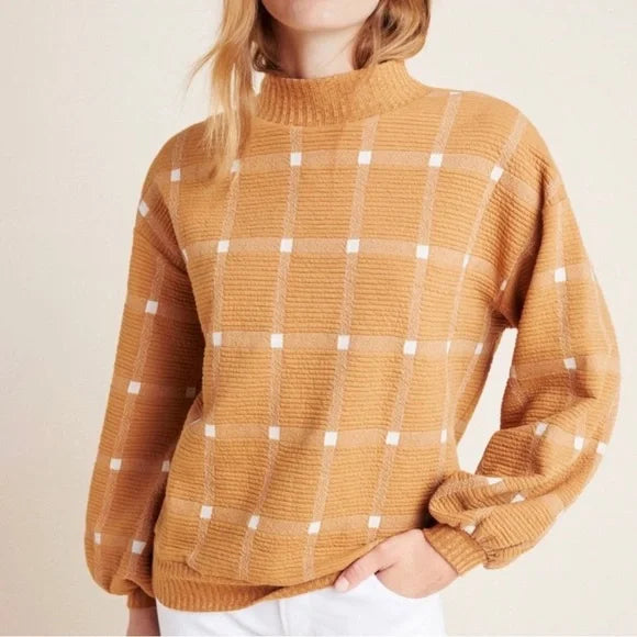 Anthropologie Porridge Tan Square Printed Sweater, Size S