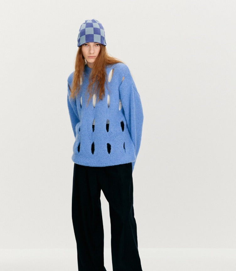 The Open Product Blue Cut Out Sweater, Size M