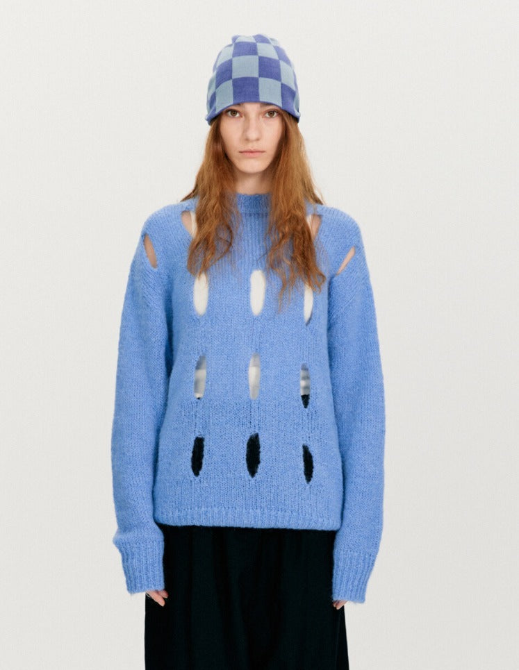 The Open Product Blue Cut Out Sweater, Size M