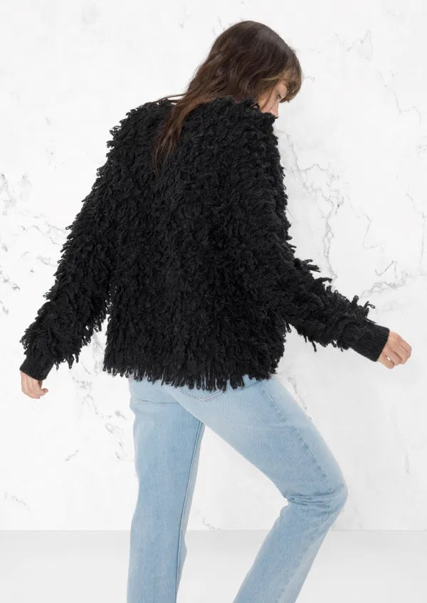 Los Angeles & Other Stories Shaggy Black Jacket, Size M