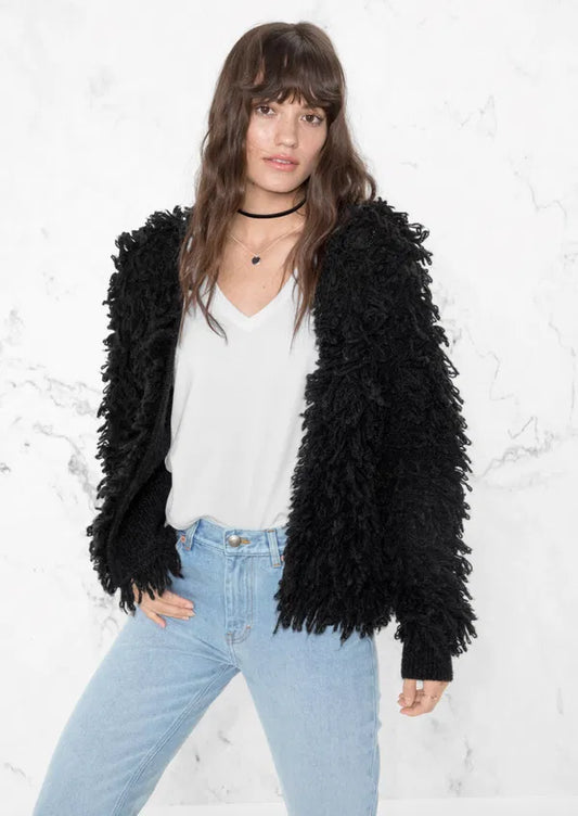 Los Angeles & Other Stories Shaggy Black Jacket, Size M