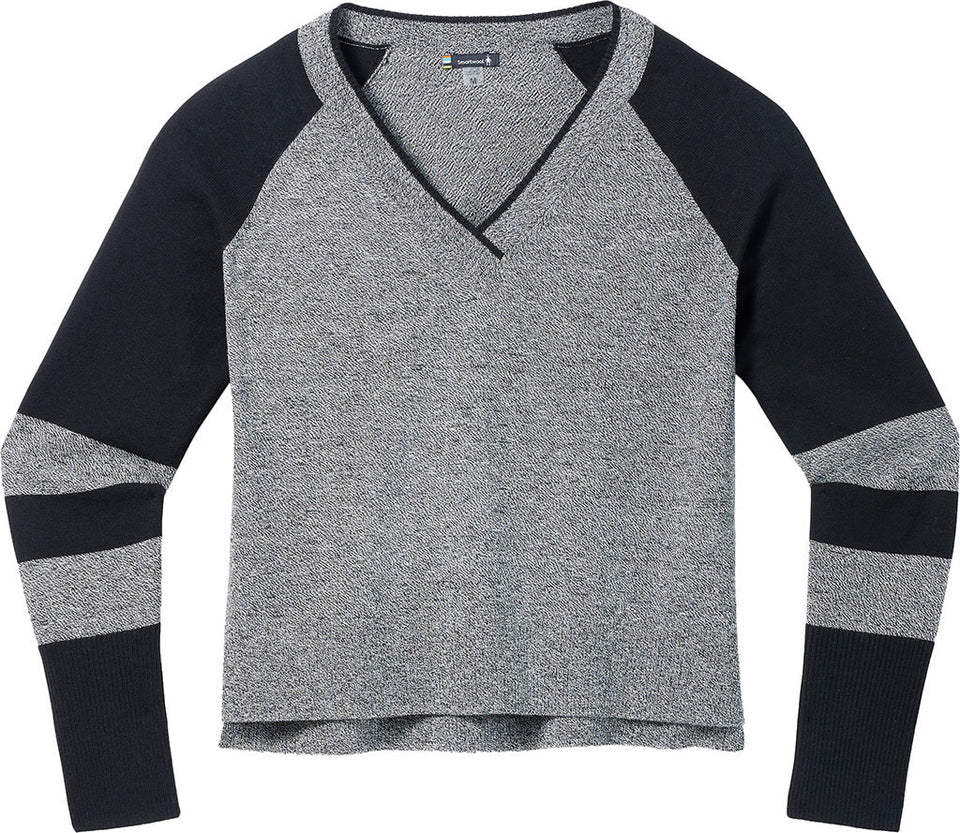 SmartWool Edgewood Grey Striped V-Neck Sweater, Size S